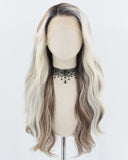 Ombre Blonde Brown Skunk Stripe Synthetic Lace Front Wig WW710