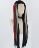 30Inch Long Black Red Synthetic Lace Front Wig WW807