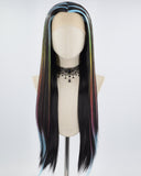 Blue Ombre Highlights Black Synthetic Lace Front Wig WT257