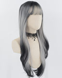 Black Ombre Grey Long Wavy Synthetic Wig HW493