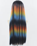 Black Ombre Rainbow Straight Synthetic Lace Front Wig WW729