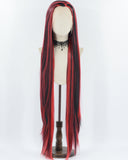 40Inch Long Red Black Straight Synthetic Lace Front Wig WW746