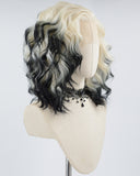 Short Curly Platinum Blonde Ombre Black Synthetic Lace Front Wig WW706