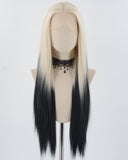 Platinum Blonde Ombre Black Synthetic Lace Front Wig WW784