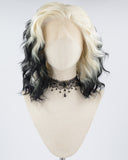 Short Curly Platinum Blonde Ombre Black Synthetic Lace Front Wig WW706