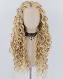 Long Curly Blonde Brown Synthetic Lace Front Wig WW740