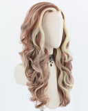 Blonde Strunk Stripe Brown Long Wavy Synthetic Lace Front Wig WW718