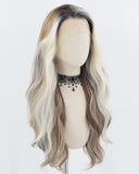 Ombre Blonde Brown Skunk Stripe Synthetic Lace Front Wig WW710