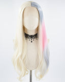 Platinum Blonde Grey Ombre Pink Synthetic Lace Front Wig WT251