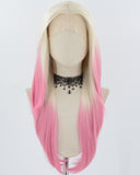 Platinum Blonde Ombre Pink Synthetic Lace Front Wig WW818