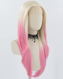 Platinum Blonde Ombre Pink Synthetic Lace Front Wig WW818