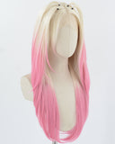 Platinum Blonde Ombre Pink Synthetic Lace Front Wig WW735