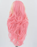 Pink Ombre Blonde Long Wavy Synthetic Lace Front Wig WW772