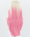 Platinum Blonde Ombre Pink Synthetic Lace Front Wig WW735