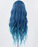 Blue Green Curly Long Synthetic Wig HW509