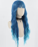 Blue Green Curly Long Synthetic Wig HW509