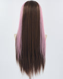 Pink Brown Long Straight Synthetic Lace Front Wig WW768