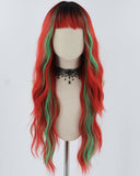 Red Green Long Curly Synthetic Wig HW558