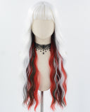 Silver White Red Curly Synthetic Wig HW557