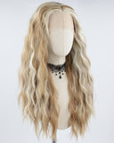 White Strunk Stripe Blonde Curly Synthetic Lace Front Wig WW699