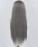 Dark Grey Long Straight Synthetic Lace Front Wig WW828