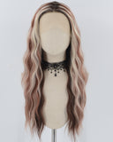 Wine Red Skunk Stripe Blonde Wavy Synthetic Lace Front Wig WW738