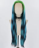 Green Ombre Blue Black Long Straight Synthetic Lace Front Wig WW821