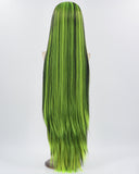 40Inch Long Neon Green Black Synthetic Lace Front Wig WW748