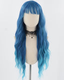 Blue Green Curly Long Synthetic Wig HW509