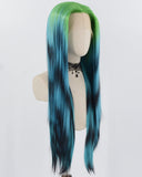 Green Ombre Blue Black Long Straight Synthetic Lace Front Wig WW821