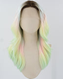 Ombre Light Green Pink Synthetic Lace Front Wig WW832