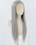 Long Straight Grey Synthetic Lace Front Wig WW826