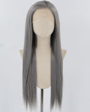 Dark Grey Long Straight Synthetic Lace Front Wig WW828