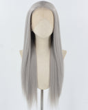 Long Straight Grey Synthetic Lace Front Wig WW826