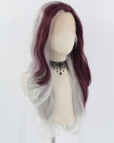 Wine Red Grey Synthetic Lace Front Wig WW753