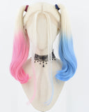 Half pink Half Blue Synthetic Lace Front Wig WT065