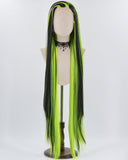 40Inch Long Neon Green Black Synthetic Lace Front Wig WW748