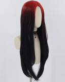 Red Ombre Black Long Straight Synthetic Wig HW574