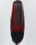 30Inch Long Black Red Synthetic Lace Front Wig WW807