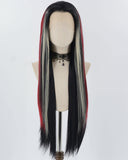 30Inch Long Black Red Synthetic Lace Front Wig WW807