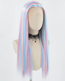 Blue Pink Long Straight Synthetic Lace Front Wig WW779