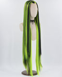 40Inch Long Neon Green Black Synthetic Lace Front Wig WW748