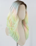 Ombre Light Green Pink Synthetic Lace Front Wig WW832