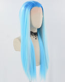 Ombre Blue Long Straight Synthetic Lace Front Wig WW833