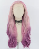 mbre Pink Long Wavy Synthetic Lace Front Wig WW745