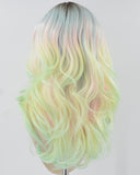 Ombre Light Green Pink Synthetic Lace Front Wig WW832