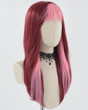 Pink Bangs Wine Red Synthetic Lace Front Wig WW778