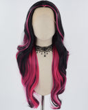 Hot Pink Black Long Wavy Synthetic Lace Front Wig WW769