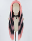 Long Straight Pink Black Synthetic Lace Front Wig WW806