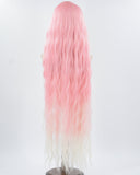 40Inch Long Pink Ombre Curly Synthetic Wig HW514